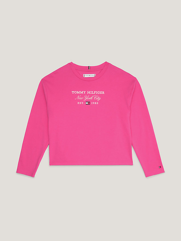 pink jersey longsleeve t-shirt met logo voor meisjes - tommy hilfiger