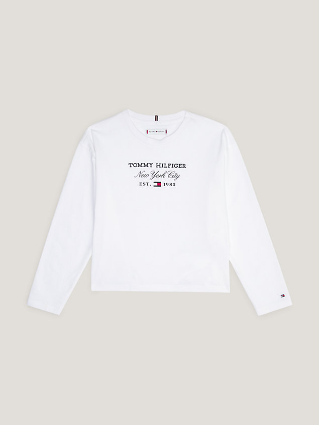 camiseta de manga larga en punto con logo white de nina tommy hilfiger