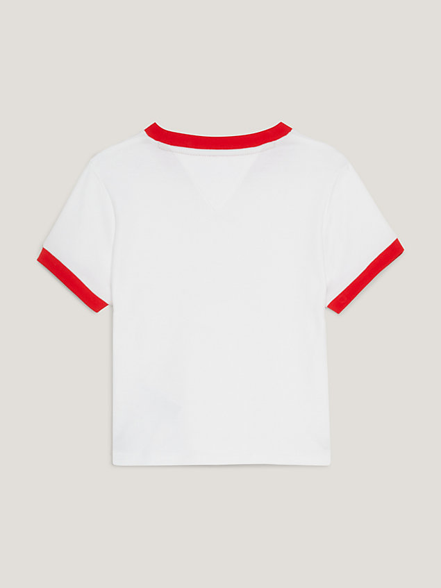 t-shirt aderente con stemma white da bambina tommy hilfiger