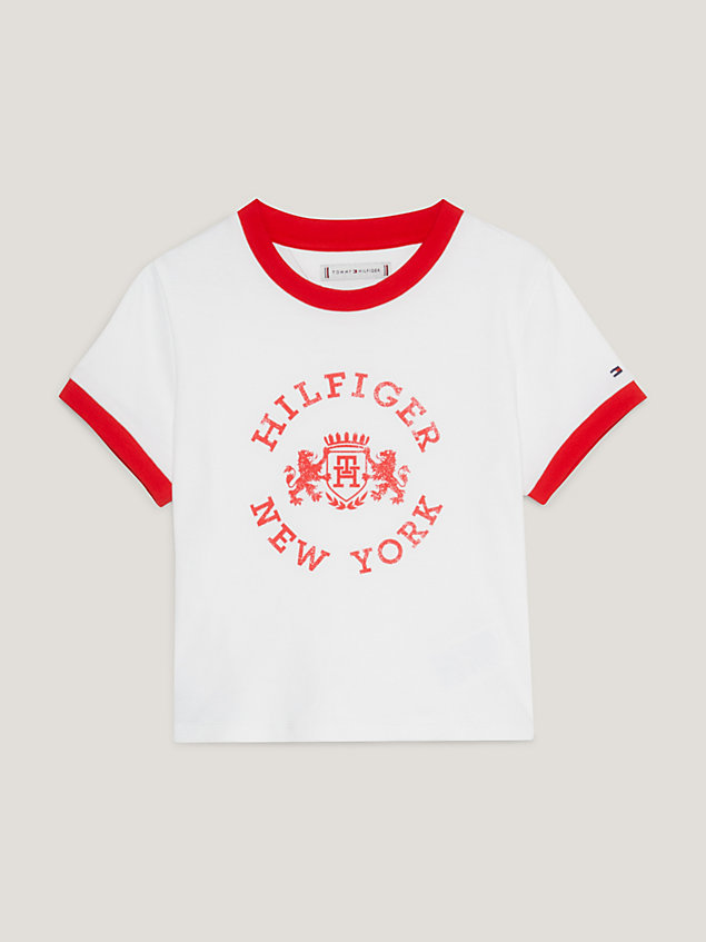 white crest fitted t-shirt for girls tommy hilfiger