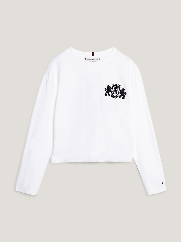 white crest long sleeve relaxed t-shirt for girls tommy hilfiger