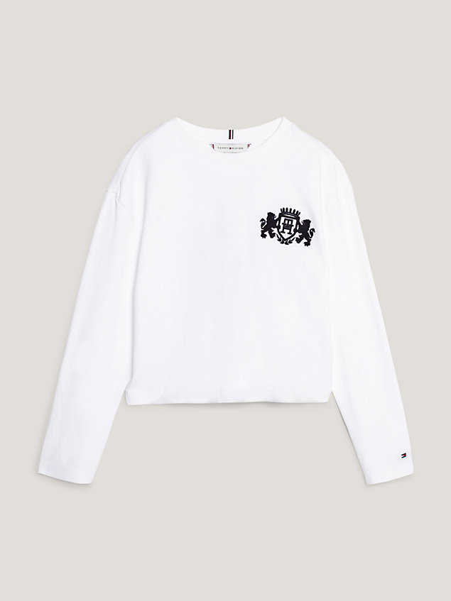 white crest long sleeve relaxed t-shirt for girls tommy hilfiger