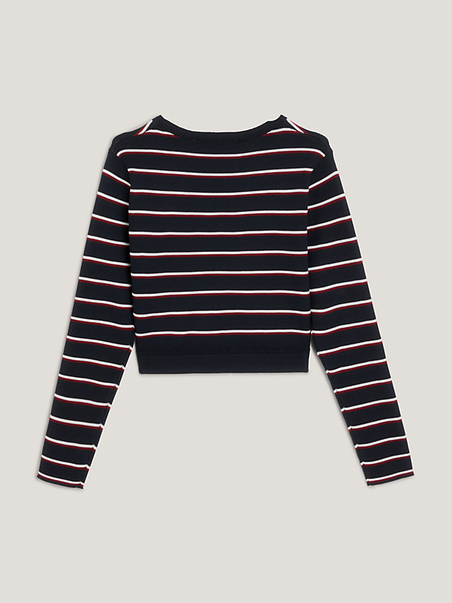blue global stripe recycled slim cropped jumper for girls tommy hilfiger