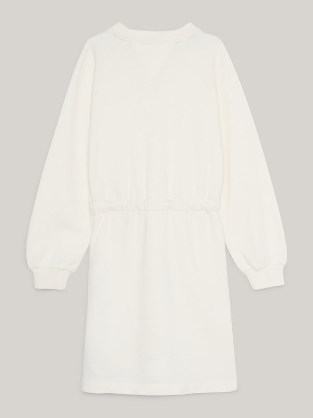 white luźna sukienka dresowa th monogram dla dziewczynki - tommy hilfiger