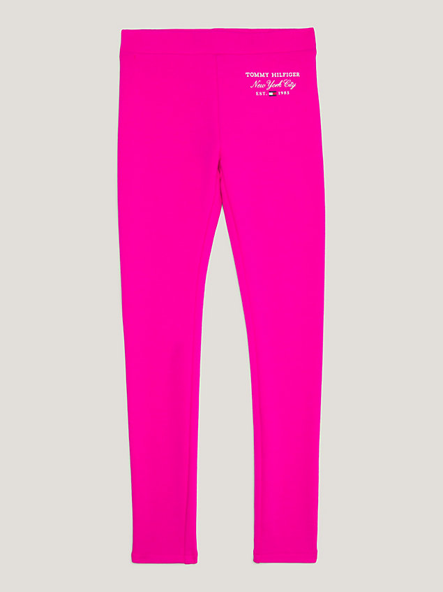 pink figurbetonte, lange stretch-leggings mit logo für maedchen - tommy hilfiger