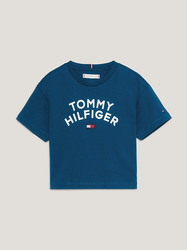 blue relaxed fit t-shirt met logo voor meisjes - tommy hilfiger
