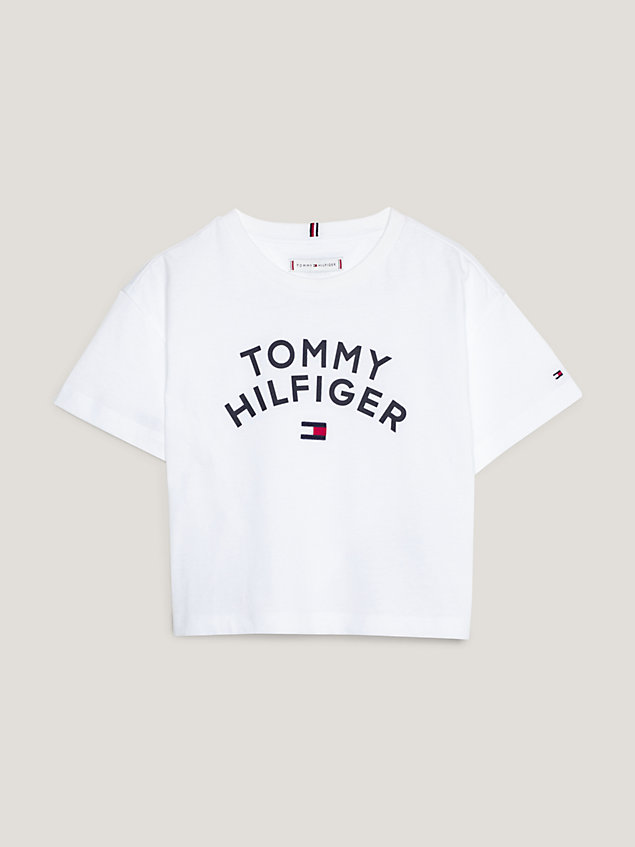 white relaxed fit t-shirt mit logo für maedchen - tommy hilfiger
