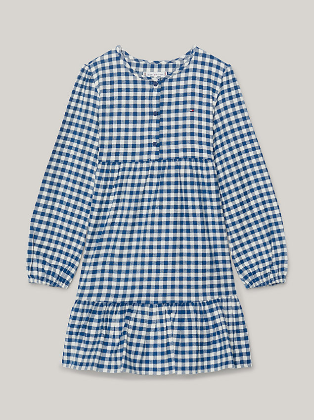 blue gingham check fit and flare dress for girls tommy hilfiger