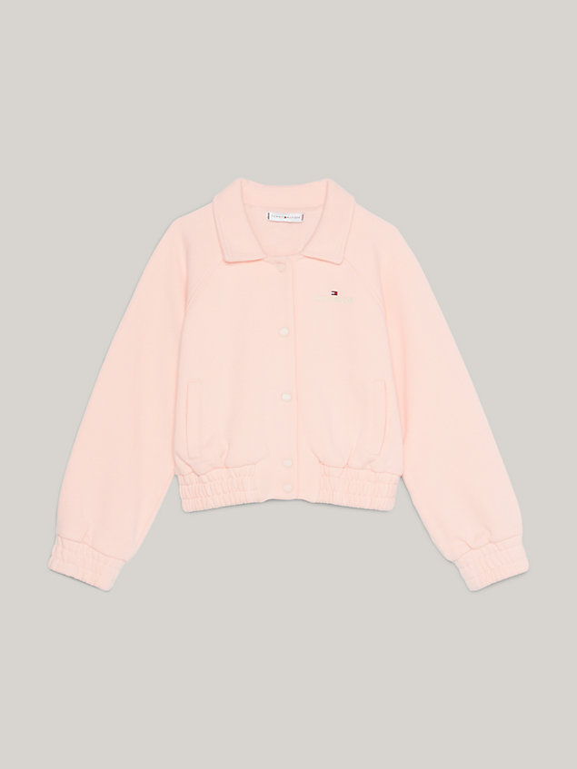 pink tonal logo back embroidery jacket for girls tommy hilfiger