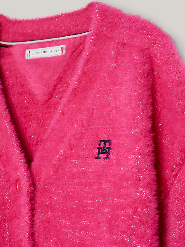 pink flauschiger relaxed fit cardigan mit glitzer für maedchen - tommy hilfiger