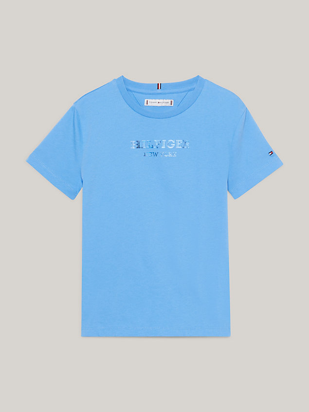 blue hilfiger monotype t-shirt mit logo aus folie für maedchen - tommy hilfiger