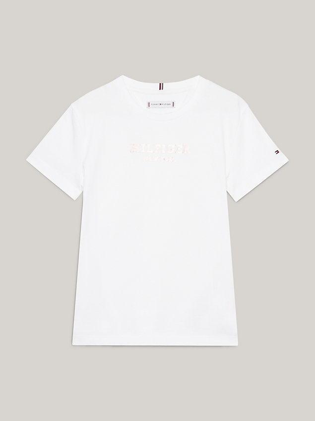white hilfiger monotype t-shirt mit logo aus folie für maedchen - tommy hilfiger
