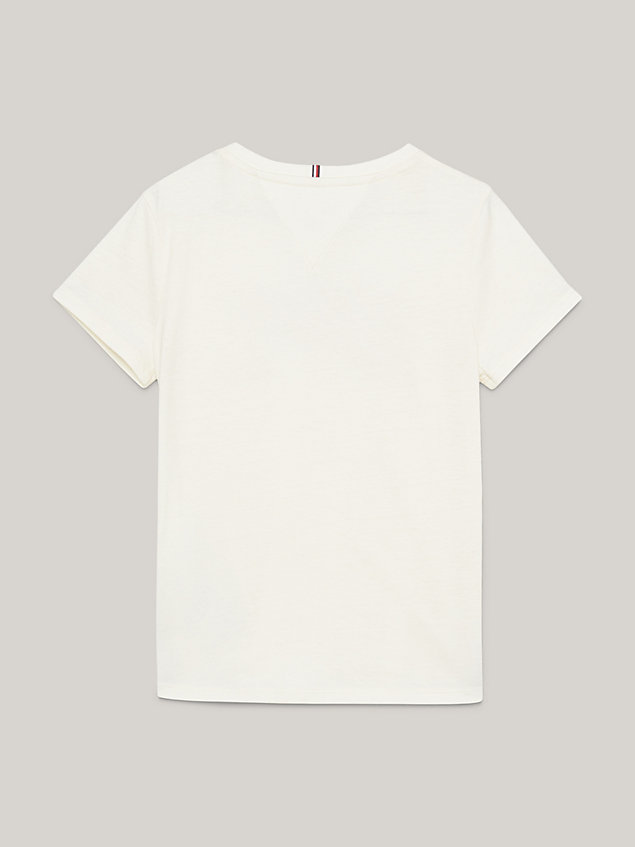 beige varsity slim fit t-shirt mit schriftzug-logo für maedchen - tommy hilfiger