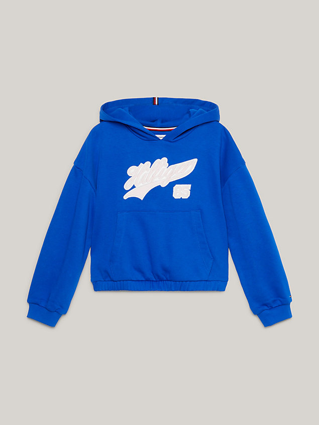blue varsity relaxed fit hoodie met script-logo voor meisjes - tommy hilfiger