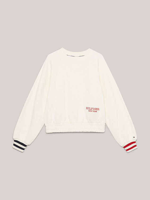 beige relaxed sweatshirt met monotype-logo voor meisjes - tommy hilfiger