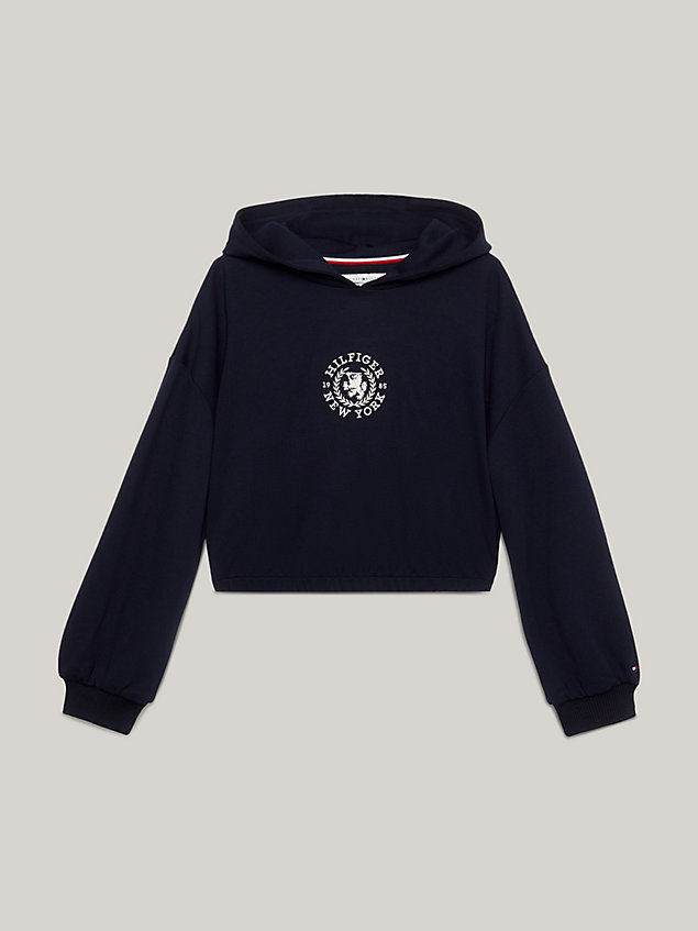 blue varsity crest logo relaxed fit hoody for girls tommy hilfiger