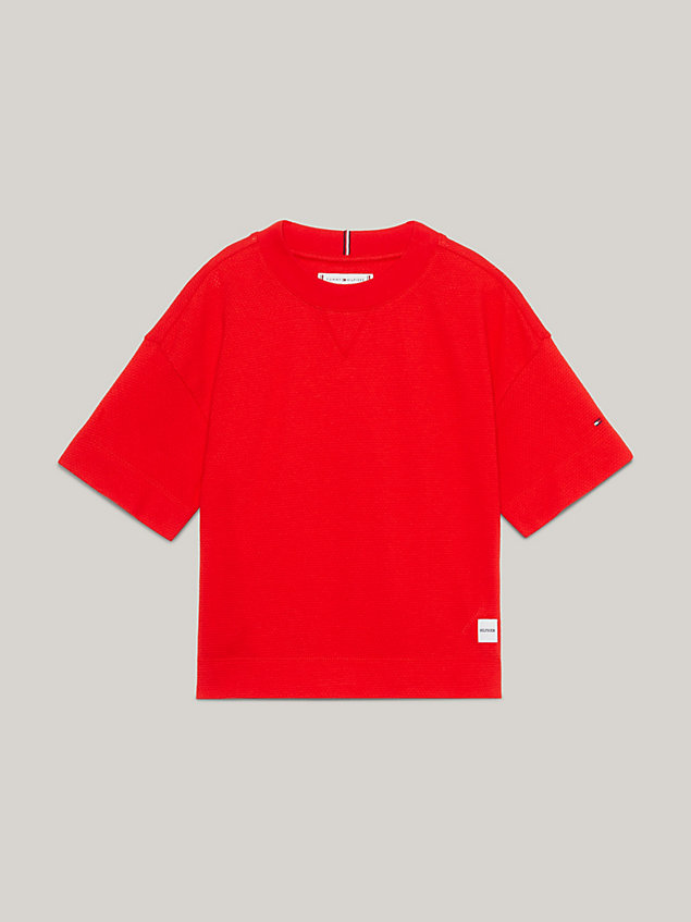 red varsity mesh-t-shirt mit hilfiger-monotype für maedchen - tommy hilfiger