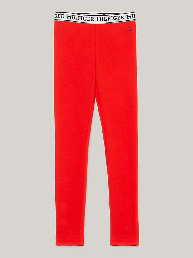 red legginsy z paskiem z logo hilfiger monotype dla dziewczynki - tommy hilfiger