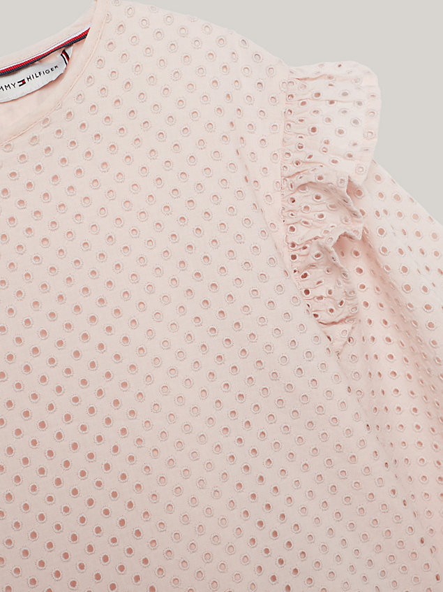 pink essential gepunktete bluse mit lochstickerei für maedchen - tommy hilfiger
