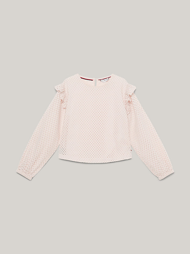 pink essential gepunktete bluse mit lochstickerei für maedchen - tommy hilfiger