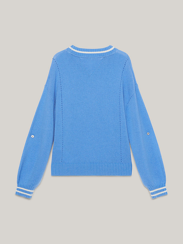 blue essential wool crew neck relaxed jumper for girls tommy hilfiger