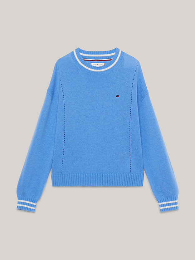 blue essential wool crew neck relaxed jumper for girls tommy hilfiger