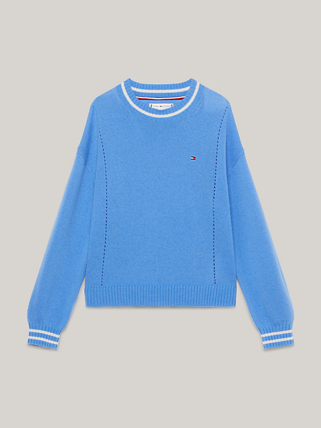 blue essential relaxed trui van wol met ronde hals voor meisjes - tommy hilfiger