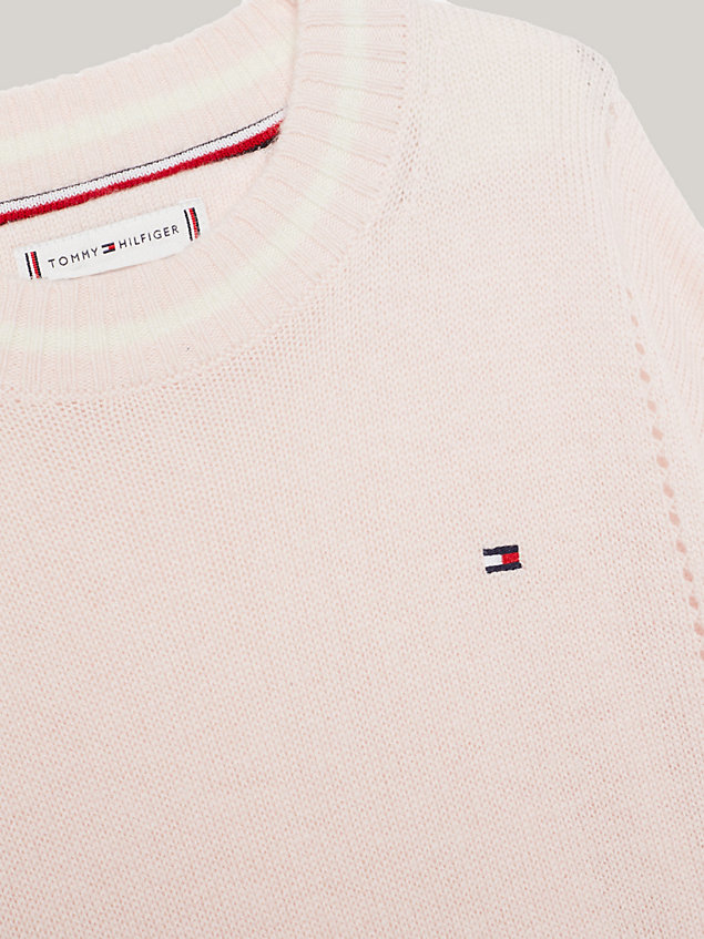 pink sweter z kolekcji essential z okrągłym dekoltem dla dziewczynki - tommy hilfiger