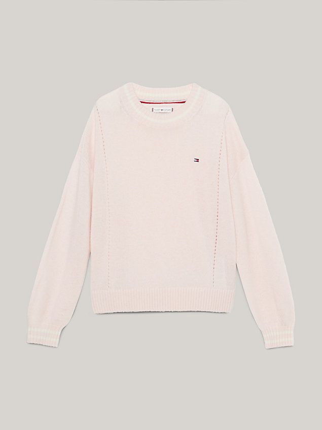 pink essential relaxed trui van wol met ronde hals voor meisjes - tommy hilfiger