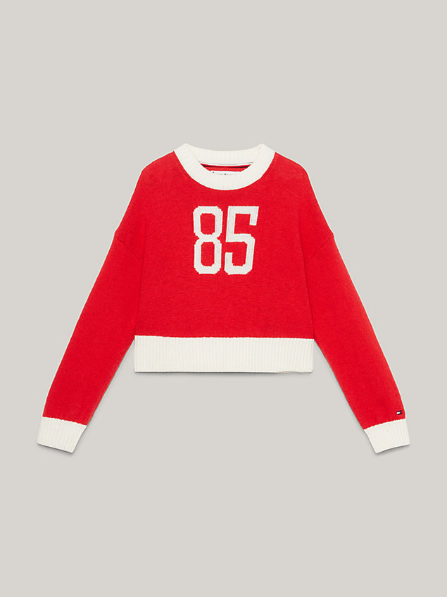 red 1985 collection varsity cropped jumper for girls tommy hilfiger