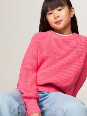 Essential Contrast Knit Relaxed Fit Jumper Pink Tommy Hilfiger