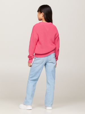 Essential Contrast Knit Relaxed Fit Jumper Pink Tommy Hilfiger