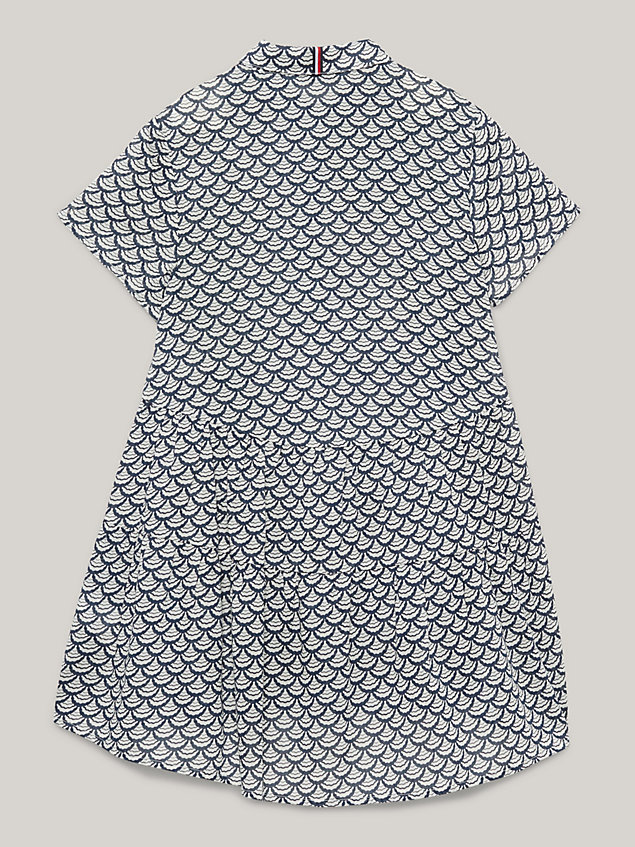 blue oversized fit mini-hemdkleid mit muschel-print für maedchen - tommy hilfiger