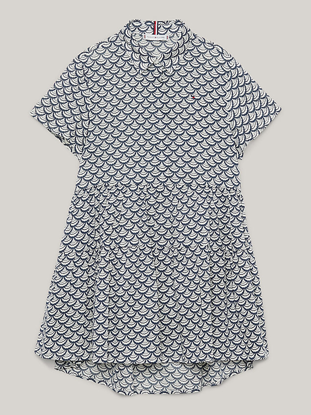 blue oversized fit mini-hemdkleid mit muschel-print für maedchen - tommy hilfiger
