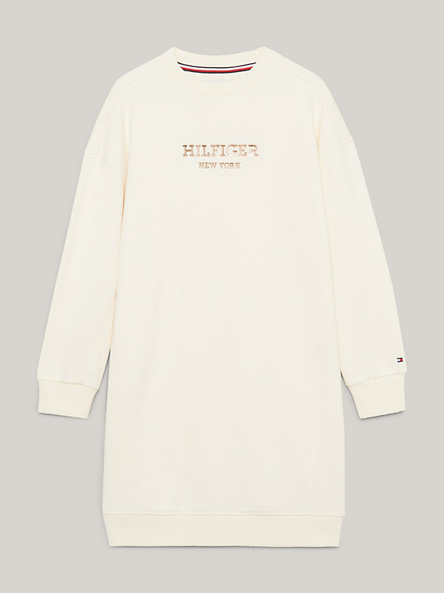 beige sweatshirt-kleid mit hilfiger-monotype-logo für maedchen - tommy hilfiger