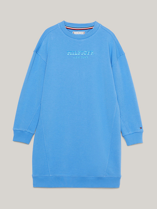 blue sweatshirt-kleid mit hilfiger-monotype-logo für maedchen - tommy hilfiger