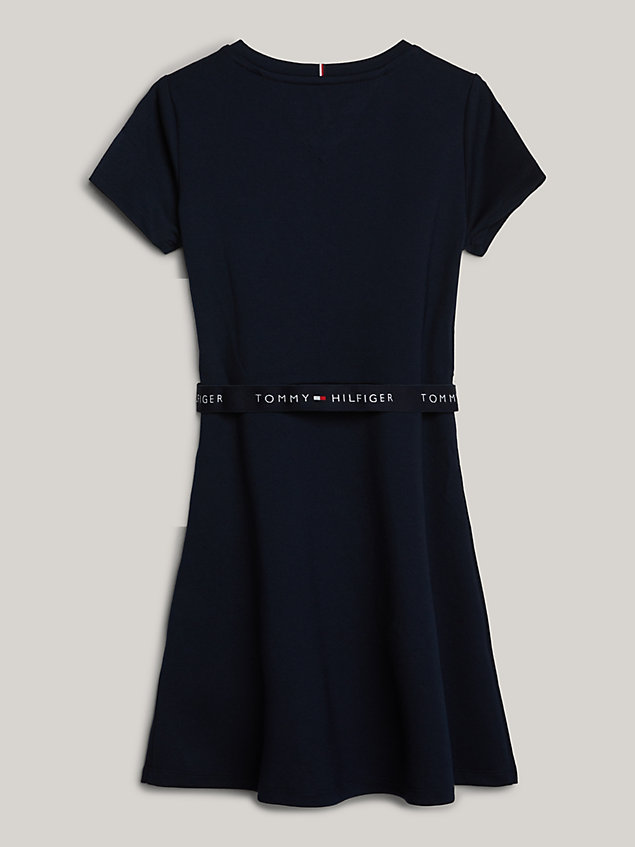 blue essential logo skater mini dress for girls tommy hilfiger