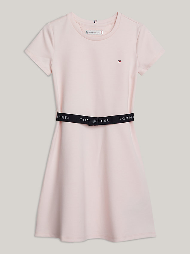 pink essential skater-kleid in mini-länge mit logo für maedchen - tommy hilfiger