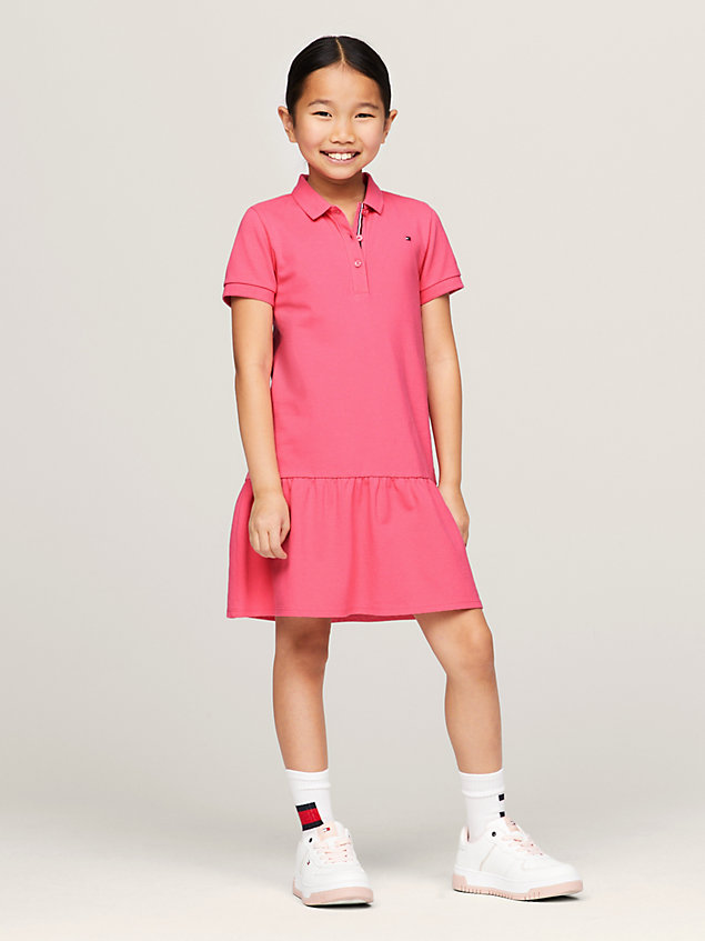 pink essential dropped waist polo dress for girls tommy hilfiger