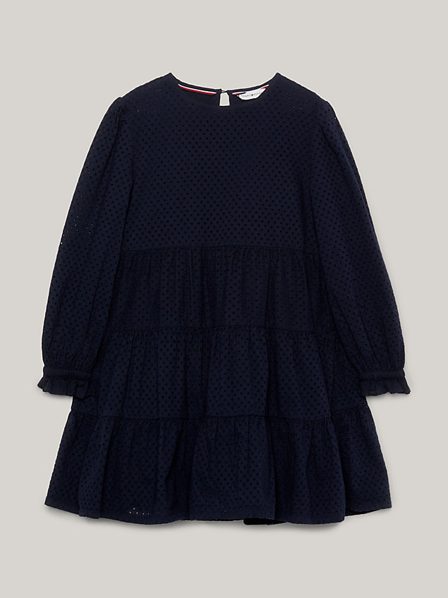 blue essential broderie anglaise tiered dress for girls tommy hilfiger