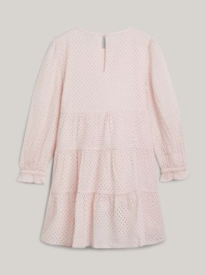 pink essential abgestuftes kleid mit lockstickerei für mädchen - tommy hilfiger