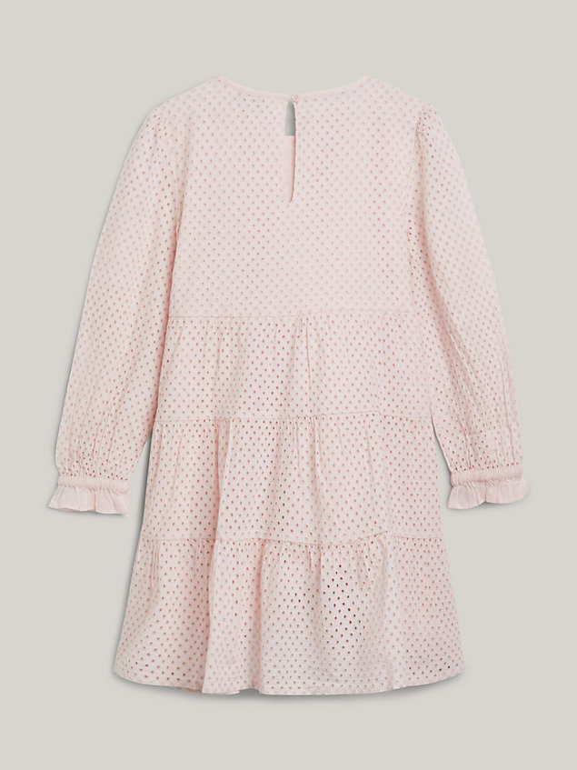 pink essential abgestuftes kleid mit lockstickerei für maedchen - tommy hilfiger