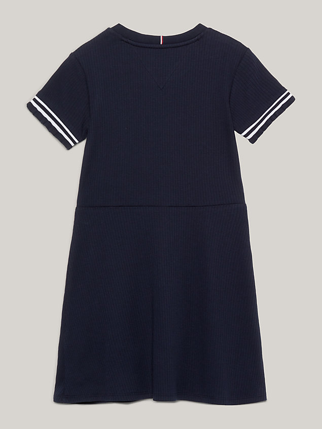 blue essential ribbed fit and flare dress for girls tommy hilfiger