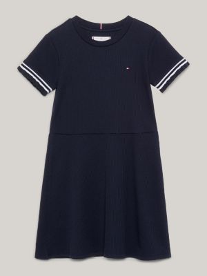 Adaptive Strap Fitted Denim Flare Dress, Denim