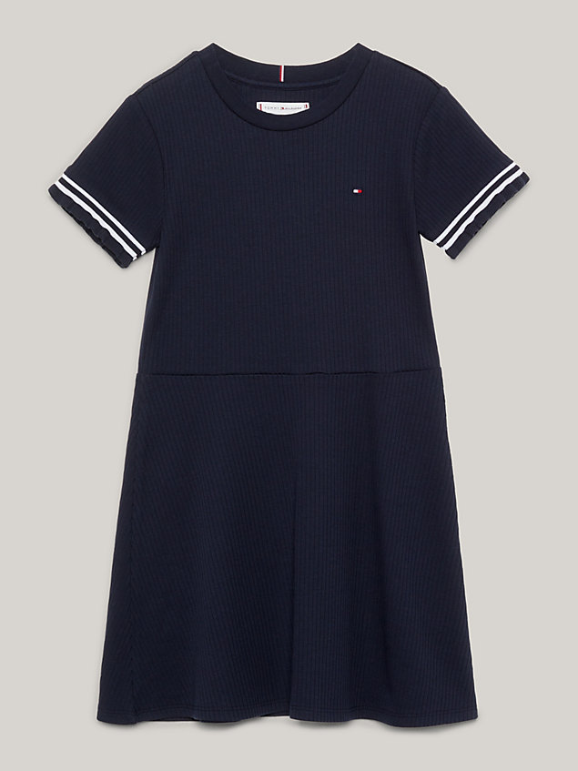 blue essential fit and flare jurk met ribtextuur voor meisjes - tommy hilfiger