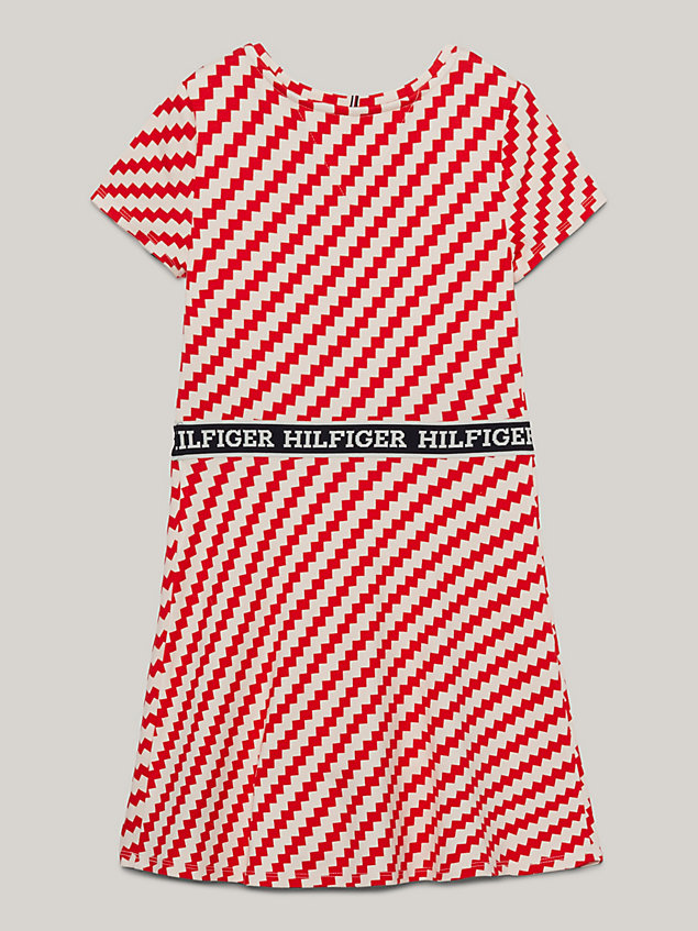 beige fit-and-flare-kleid mit monotype-logobund für maedchen - tommy hilfiger