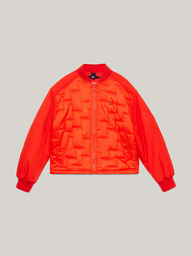 red quilted boxy fit bomberjack voor meisjes - tommy hilfiger