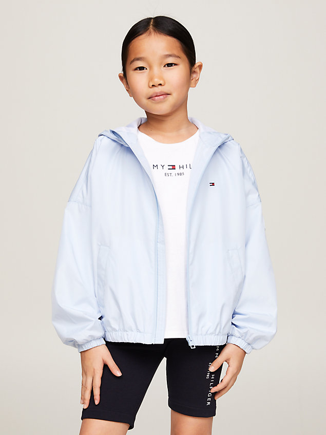 blue essential lightweight relaxed fit hooded jacket for girls tommy hilfiger