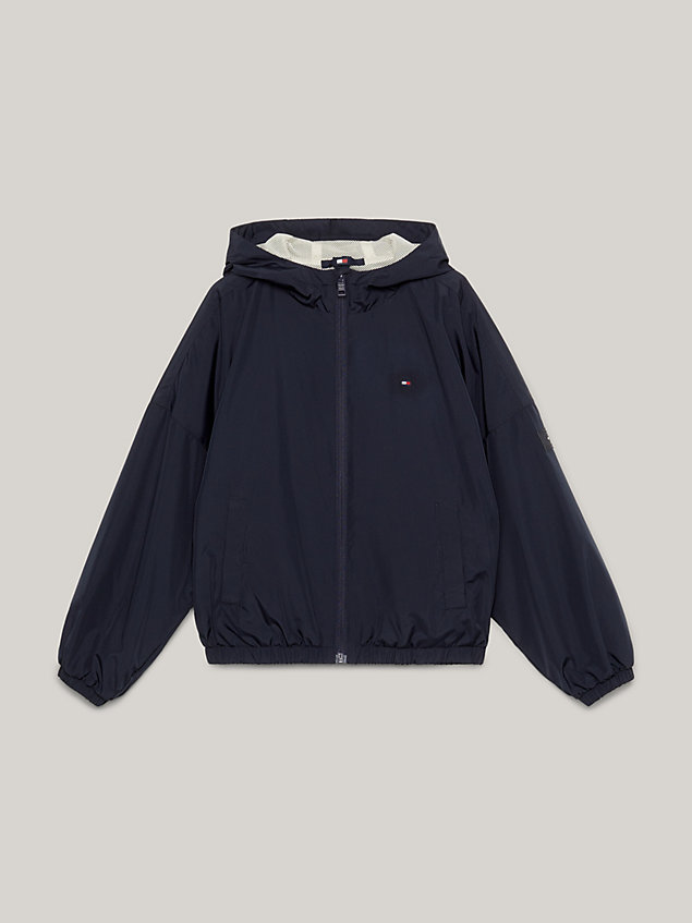 blue essential lightweight relaxed fit hooded jacket for girls tommy hilfiger