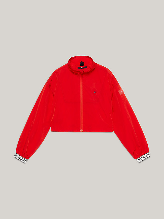 red hilfiger monotype logo cuff cropped windbreaker for girls tommy hilfiger